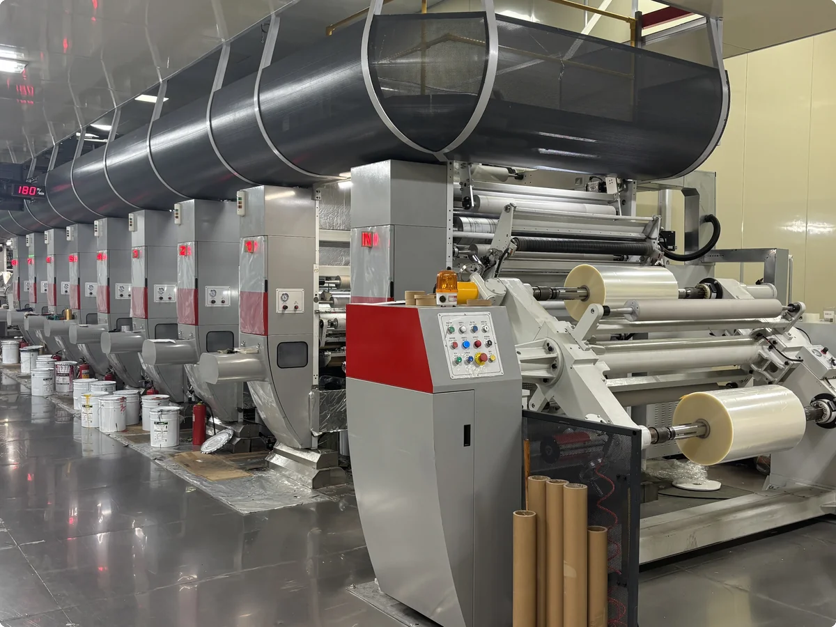 High-speed gravure printing press at DSS Pack factory