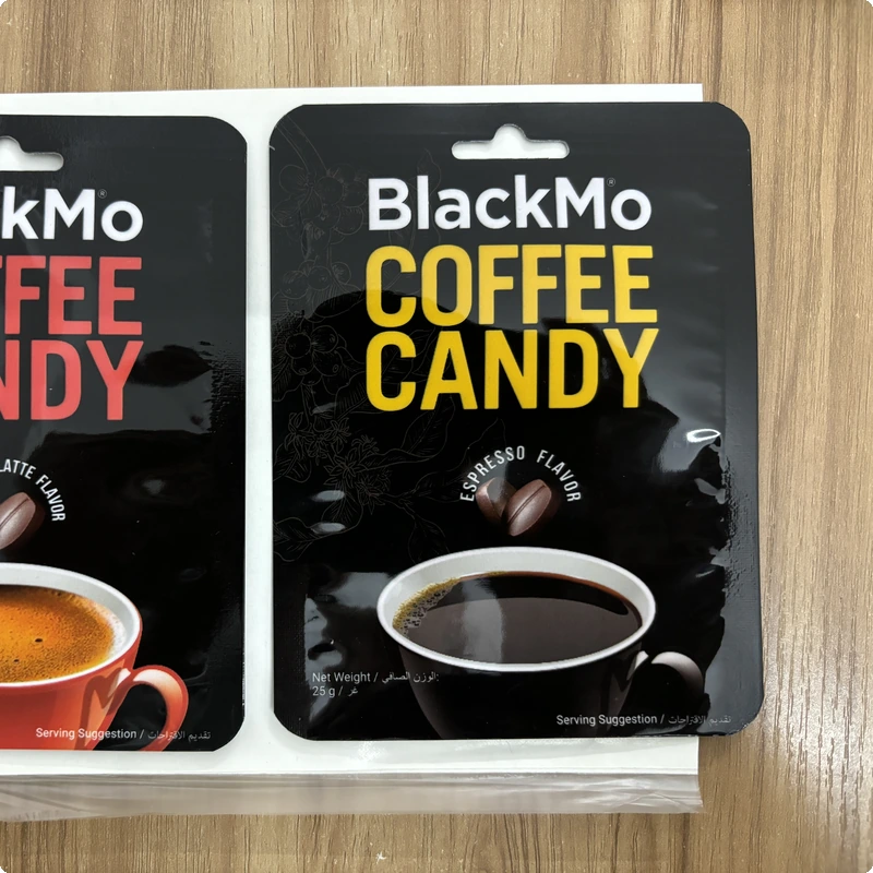 Digital proof sample compared to gravure printed result — clear difference in color accuracy, Pantone matching, and overall print quality